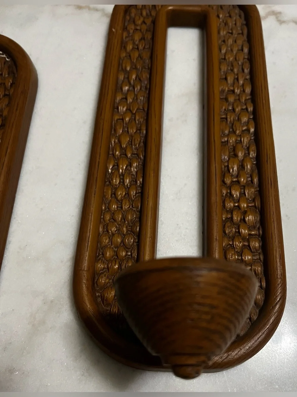 Vintage 1970’s MCM Syroco Faux Rattan Brown Plastic Wall Sconces Set Of Two